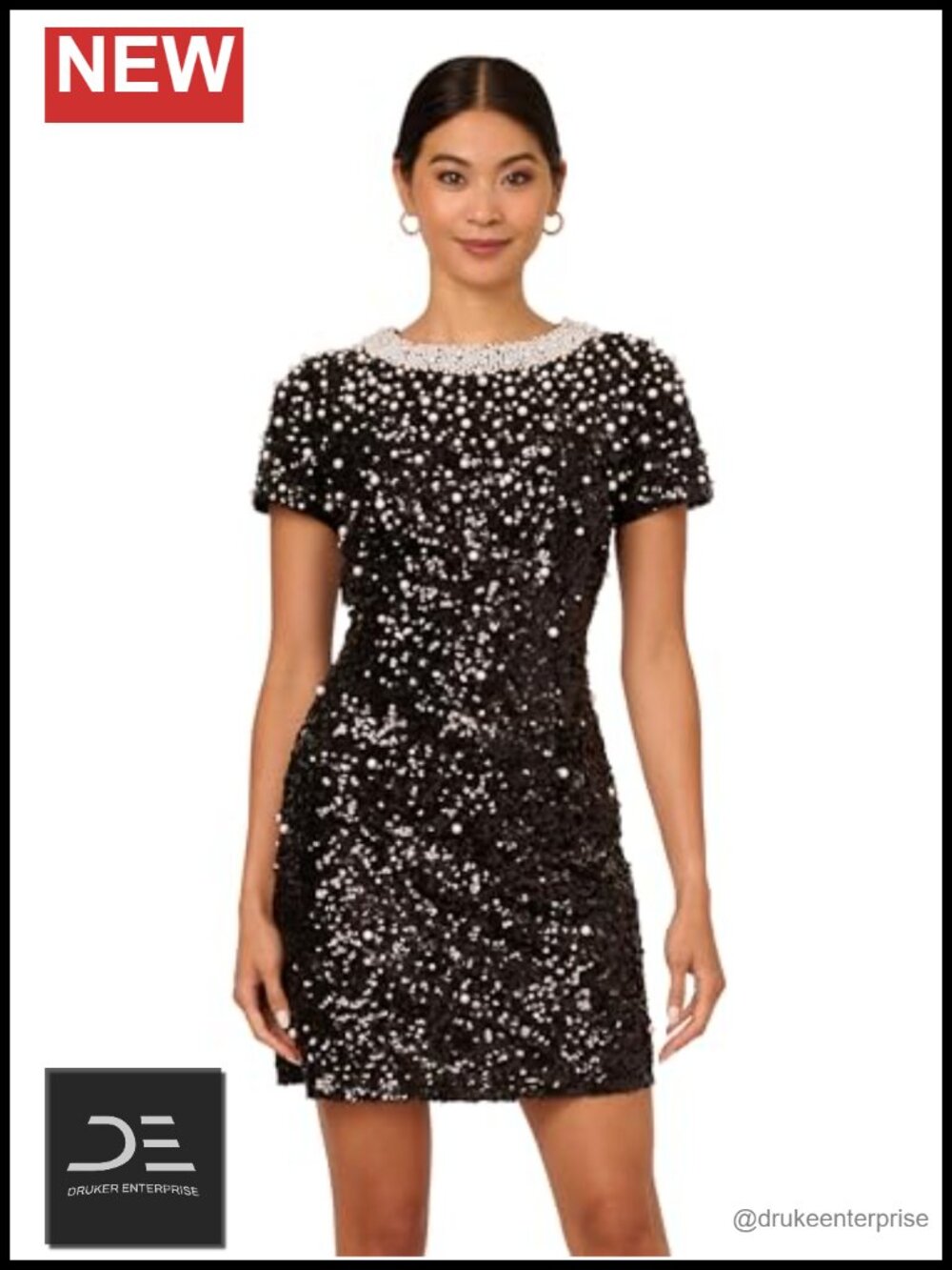Beaded Sheath Formal Dress Short Sleeve Crew Neck Above Knee